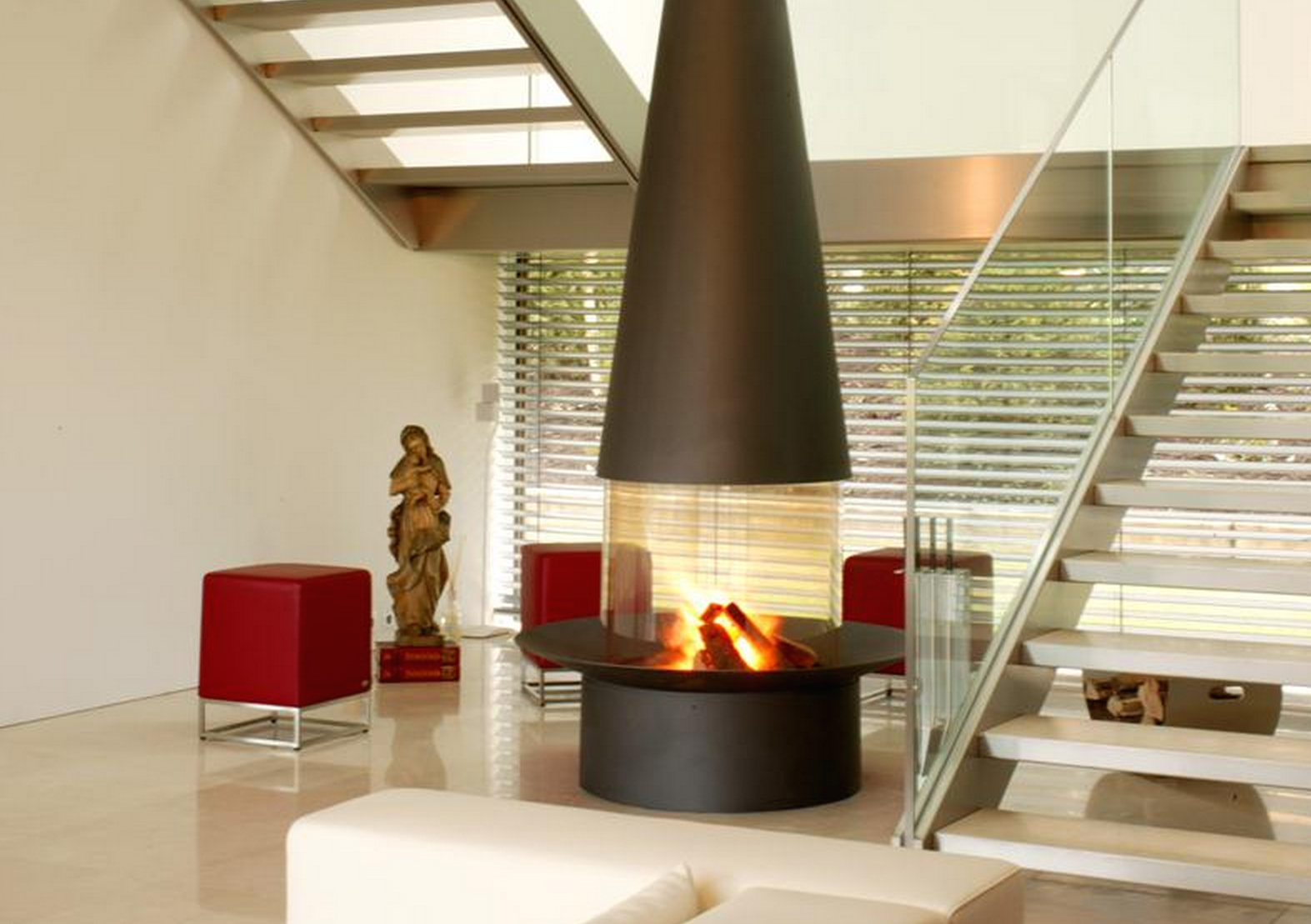 We will have circular natural wood fireplace